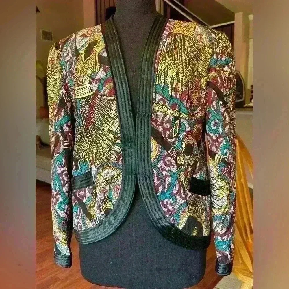 Vintage Silk Davide Cenci‎ Gold Shimmer Quilted Woman’s Jacket Size M